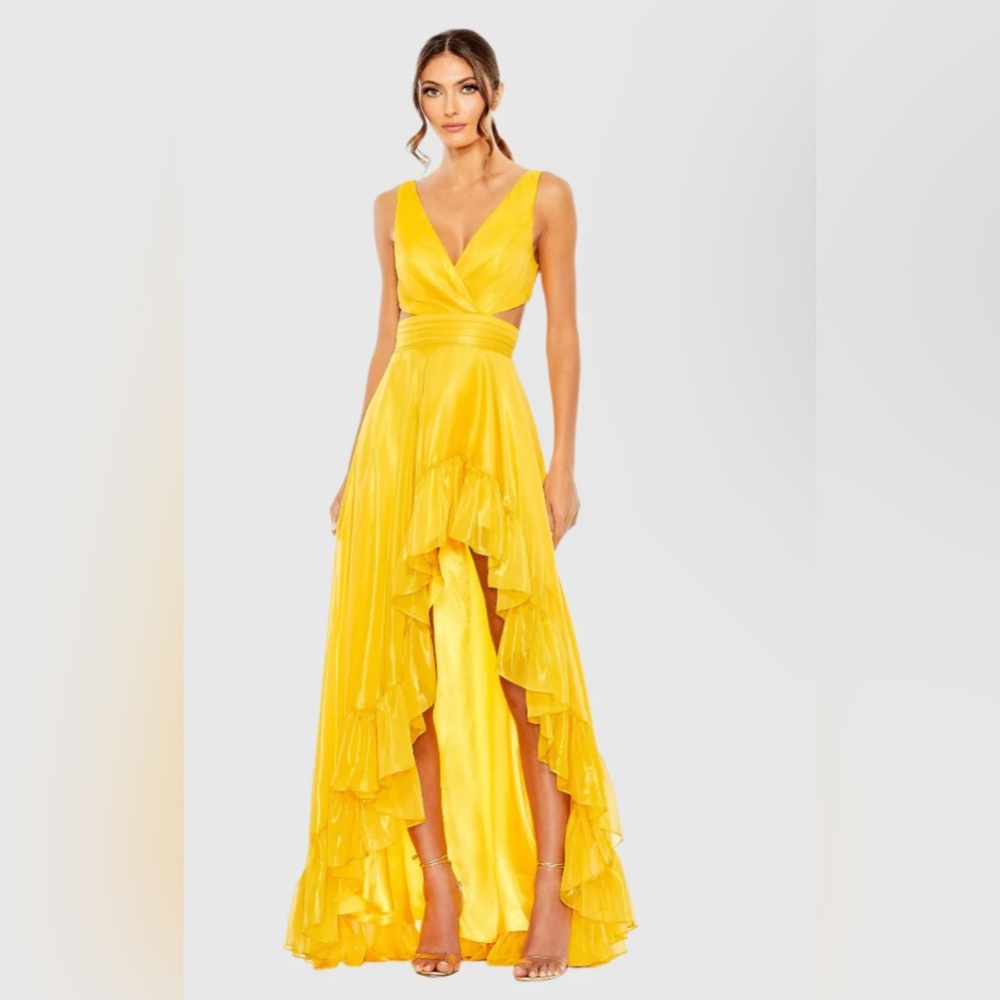 NWT, IEENA FOR MAC DUGGAL Yellow High Low Evening Gown, size 2